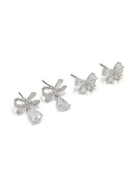 Silver Cubic Zirconia Bow Earrings 2-Pack - link has visual effect only