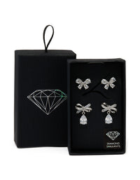 Silver Cubic Zirconia Bow Earrings 2-Pack - link has visual effect only