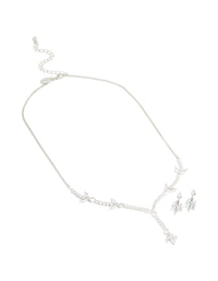 Silver Cubic Zirconia Earrings & Necklace Set - link has visual effect only