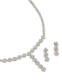 Silver Cubic Zirconia Flower Y-Necklace & Earrings Set - link has visual effect only