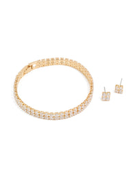 Gold Cubic Zirconia Tennis Bracelet & Earrings Set - link has visual effect only
