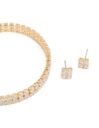 Gold Cubic Zirconia Tennis Bracelet & Earrings Set - link has visual effect only