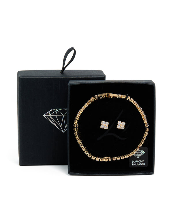 Gold Cubic Zirconia Tennis Bracelet & Earrings Set