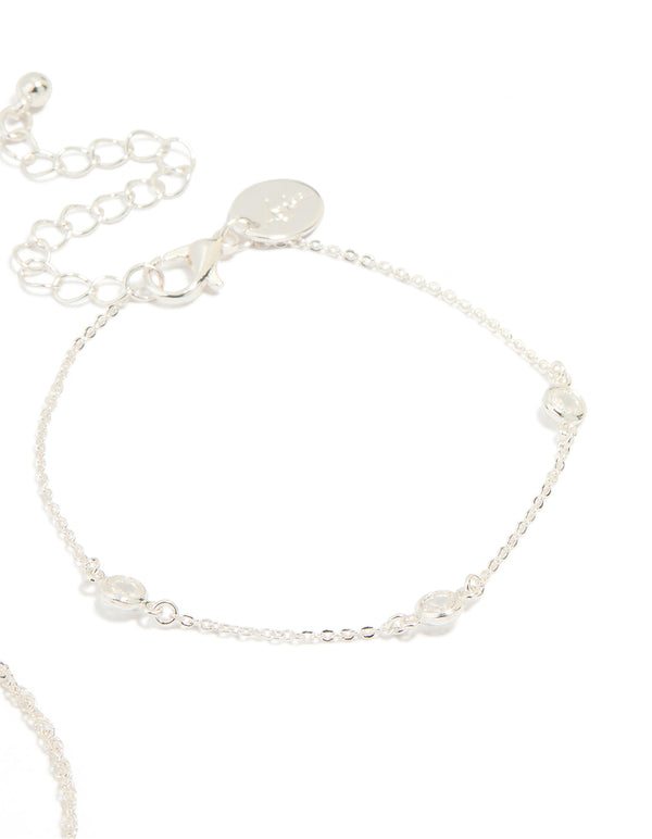 Silver Diamante & Ball Chain Watch 2-Pack Bracelet