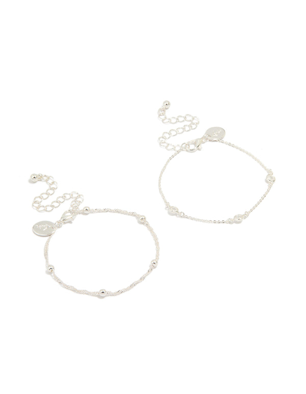 Silver Diamante & Ball Chain Watch 2-Pack Bracelet
