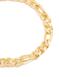 Gold Cubic Zirconia Large Chain Bracelet - link has visual effect only