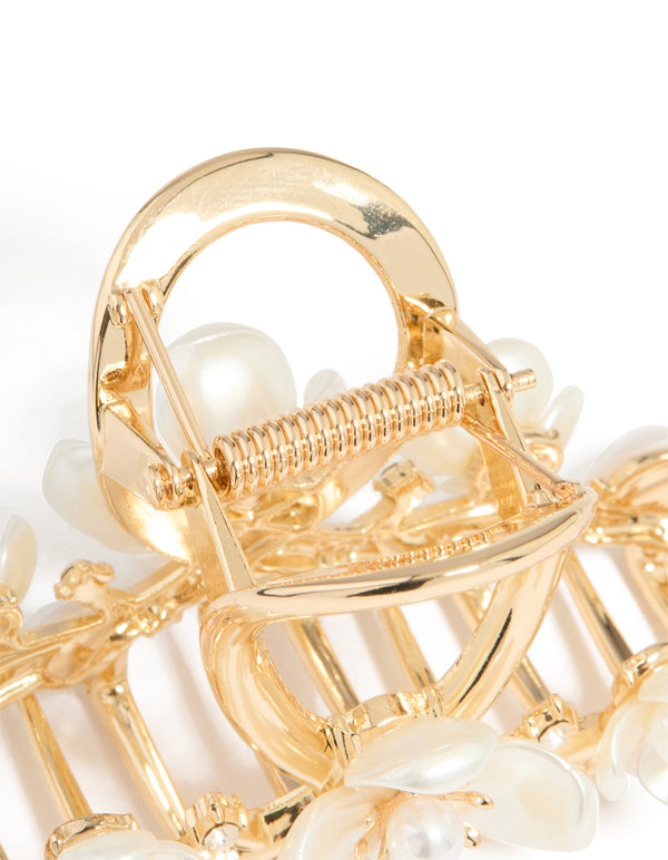 Gold Pearlised Floral Trio Claw Clip