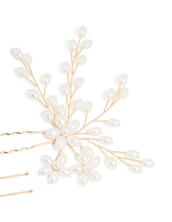 Gold Floral Large Fan Hair Pins 2-Pack