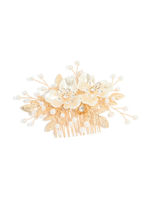 Gold Pearlised Flower Comb