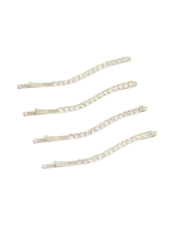 Silver Diamante Hair Clips 4-Pack