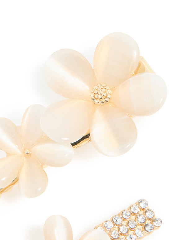 Gold Diamante Pave Double Flower Hair Clips 2-Pack