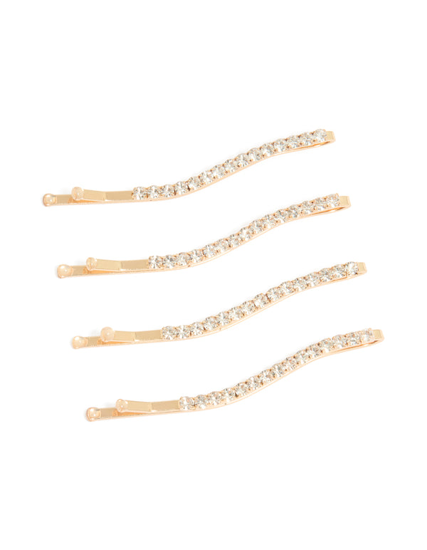 Gold Diamante Wavy Hair Clips 4-Pack