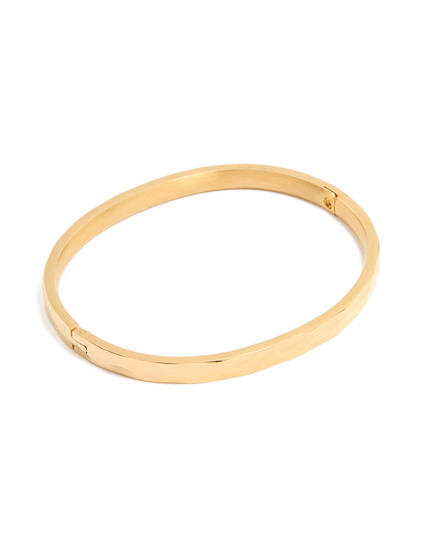 Waterproof Gold Plated Stainless Steel Hammered Hinged Bangle