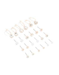 Rose Gold Diamante Pearl Ball Hoop & Stud Earrings 12-Pack - link has visual effect only