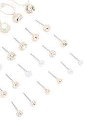 Rose Gold Diamante Pearl Ball Hoop & Stud Earrings 12-Pack - link has visual effect only