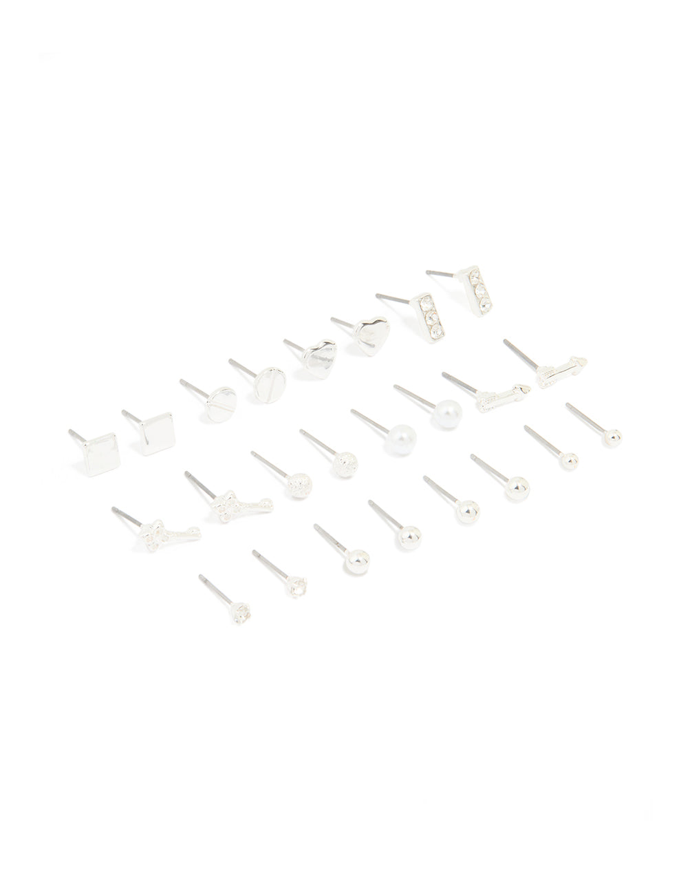 Silver Mixed Shape Stud Earrings 12-Pack