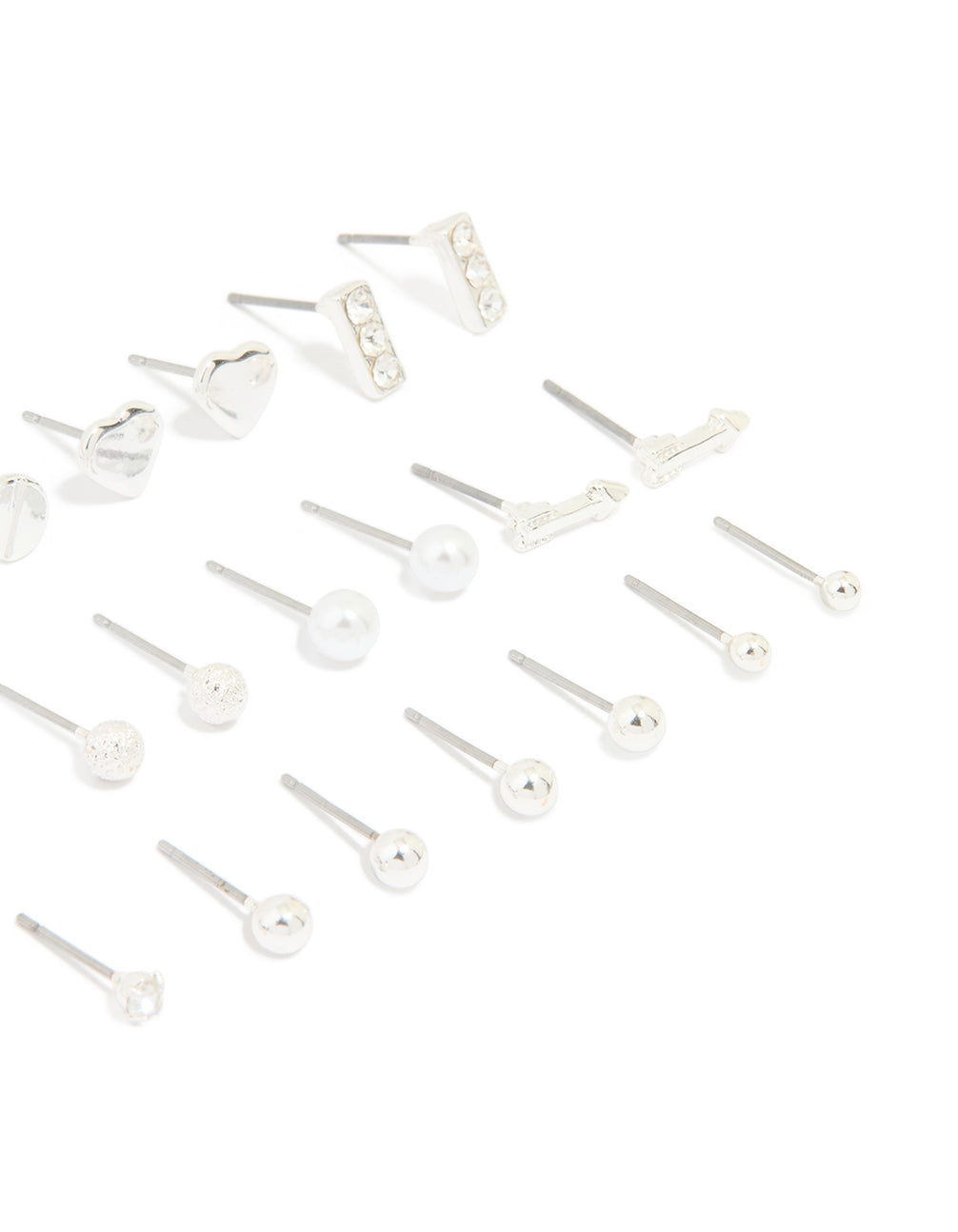 Silver Mixed Shape Stud Earrings 12-Pack
