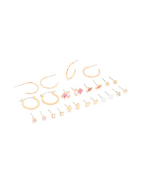 Gold Mixed Heart & Pearl Earrings 12-Pack - link has visual effect only