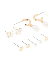 Gold Pearl & Butterfly Earrings 8-Pack - link has visual effect only