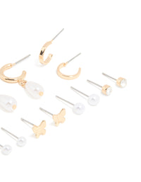 Gold Pearl & Butterfly Earrings 8-Pack - link has visual effect only
