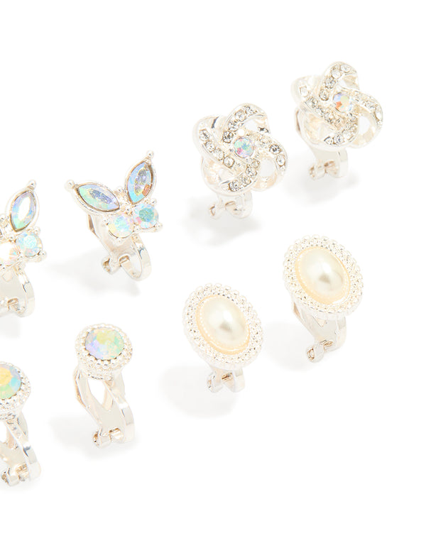 Silver Butterfly Clip-On Earrings 5-Pack