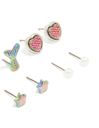 Kids Black Diamante & Mermaid Stud Earrings 6-Pack - link has visual effect only
