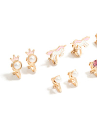 Kids Gold Pearl & Unicorn Clip On Earrings 6-Pack - link has visual effect only