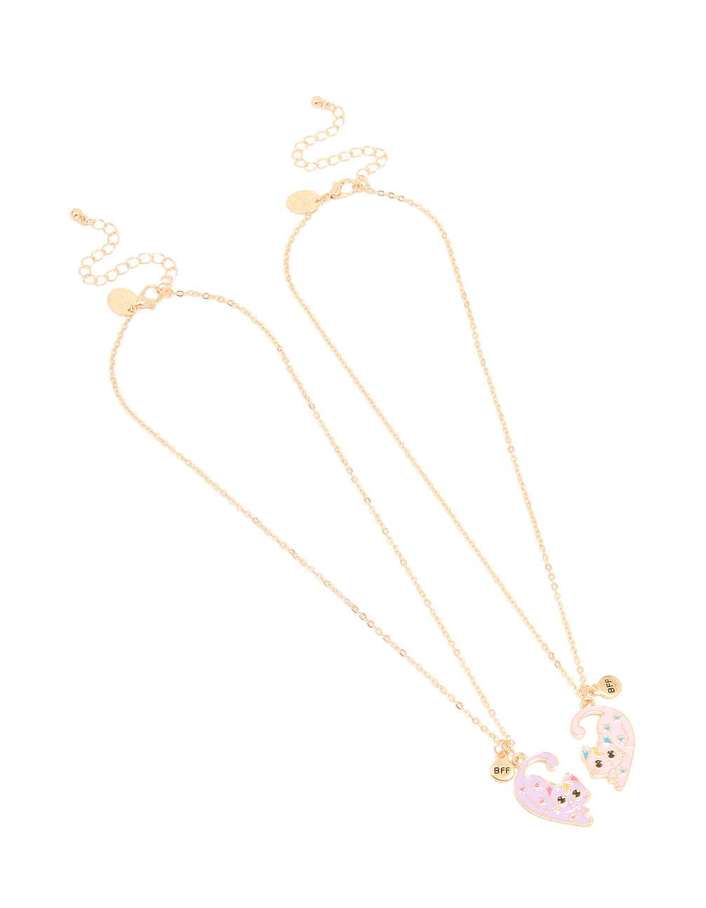 Kids Gold Pink & Purple Cat Best Friends Necklaces 2-Pack