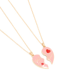 Kids Gold Bright Pink Heart Best Friend Necklaces 2-Pack - link has visual effect only