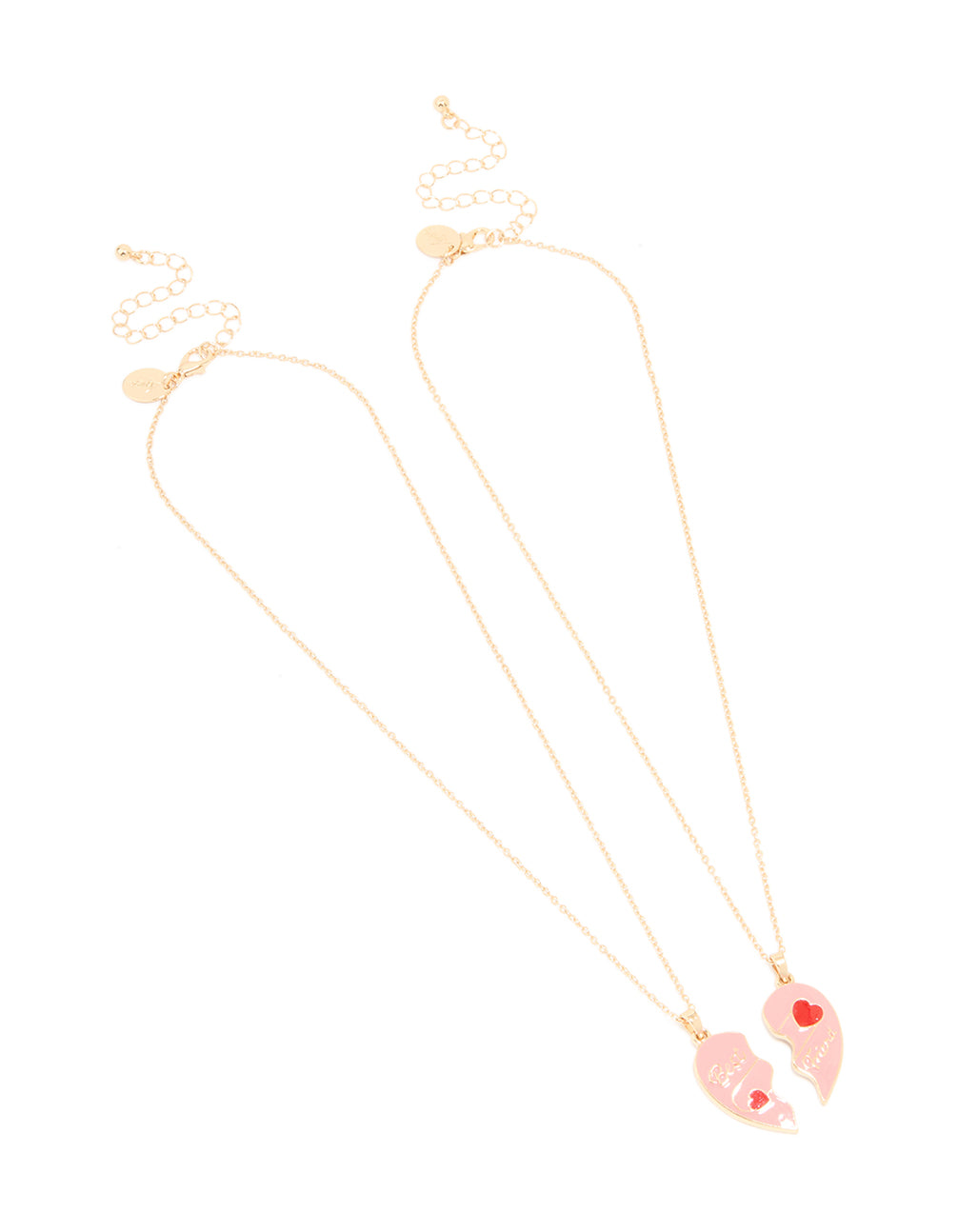 Kids Gold Bright Pink Heart Best Friend Necklaces 2-Pack