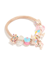 Kids Rose Gold Diamante Unicorn & Pink Bead Charm Bracelet - link has visual effect only