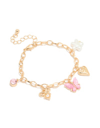 Kids Gold Pearl & Butterfly Charm Bracelet - link has visual effect only