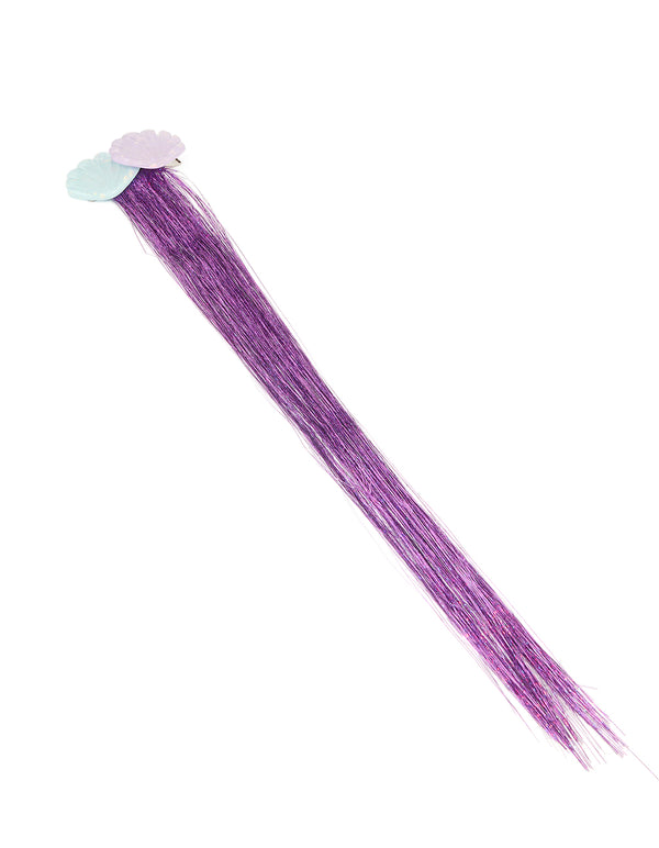 Kids Fabric Shell Purple Tinsel Hair Clip