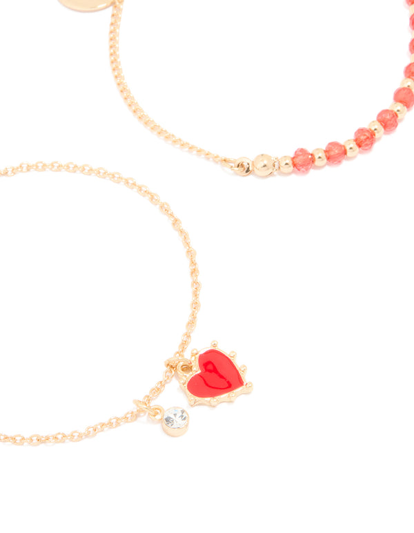 Gold Diamante Heart Charm Bracelets 2-Pack