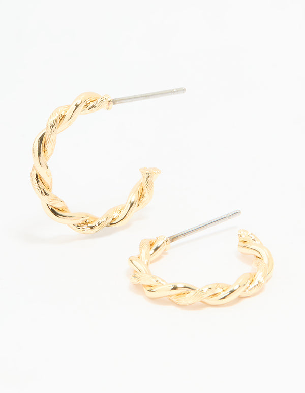 Gold Textured Twisted Hoop Earrings