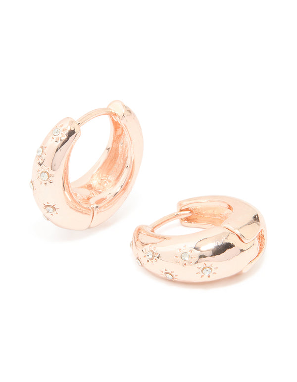 Rose Gold Diamante Teardrop Clicker Huggie Earrings