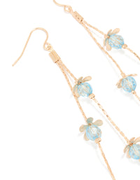 Gold Blue Beaded Flower Chain Drop Earrings - link has visual effect only