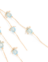 Gold Blue Beaded Flower Chain Drop Earrings - link has visual effect only