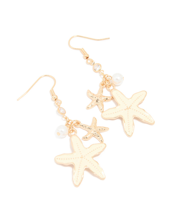 Gold Starfish Charm Earrings