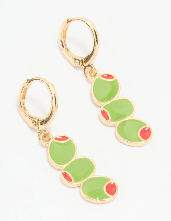 Gold Olive Huggie Earrings
