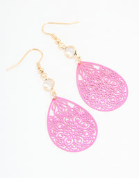 Gold Diamante Pink Filigree Drop Earrings - link has visual effect only