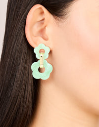 Gold Green Double Acrylic Flower Drop Earrings - link has visual effect only