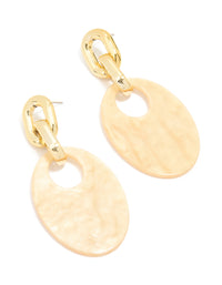 Gold Round Link Acrylic Drop Earrings - link has visual effect only