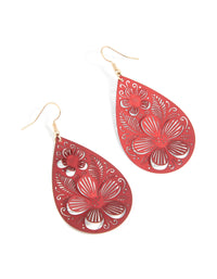 Gold Red 3D Filigree Flower Drop Earrings - link has visual effect only