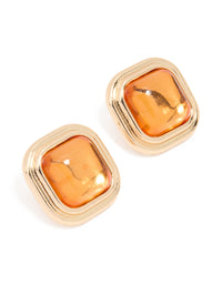 Gold Orange Diamante Square Stud Earrings - link has visual effect only