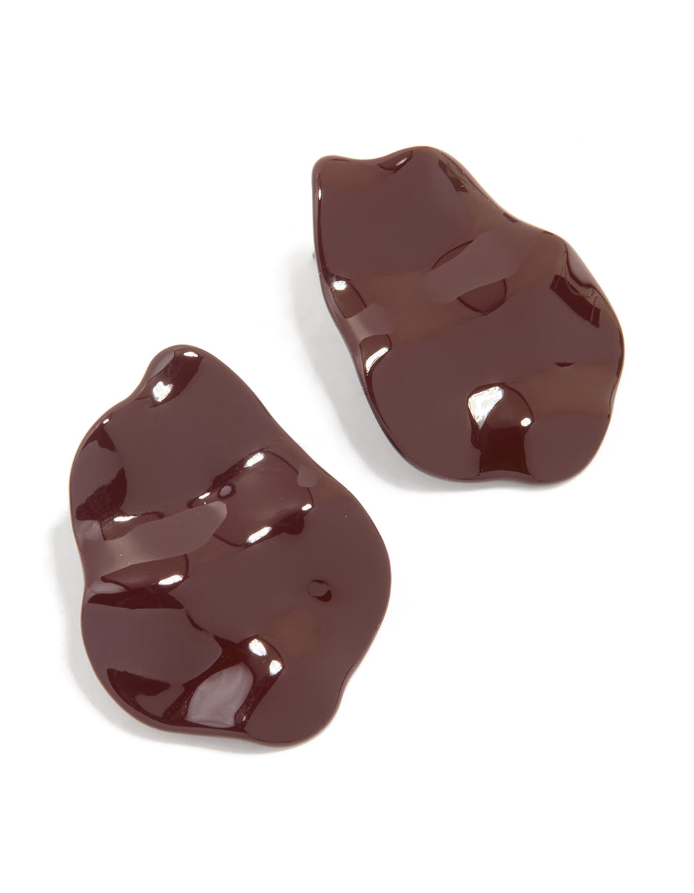 Burgundy Coated Metal Shiny Organic Stud Earrings