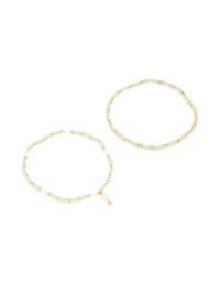 Gold & Green Beaded Pearl Stretch Bracelets 2-Pack - link has visual effect only