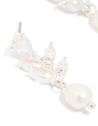 Silver Plated Cubic Zirconia Vine & Freshwater Pearl Drop Earrings - link has visual effect only