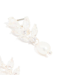 Silver Plated Cubic Zirconia Vine & Freshwater Pearl Drop Earrings - link has visual effect only