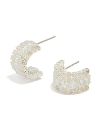 Silver Plated Cubic Zirconia Medium Hoop Earrings - link has visual effect only
